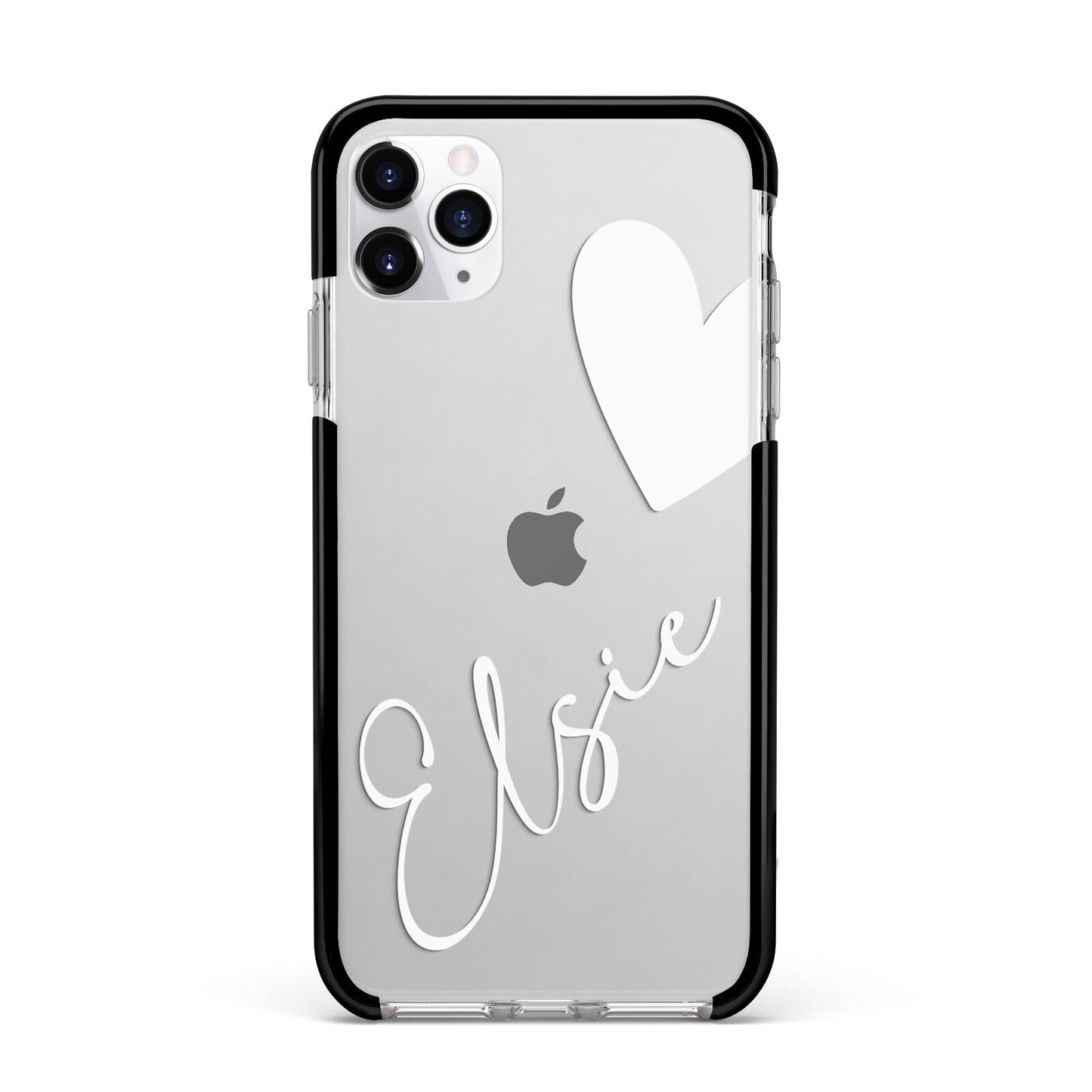 Custom Name Heart Apple iPhone 11 Pro Max in Silver with Black Impact Case