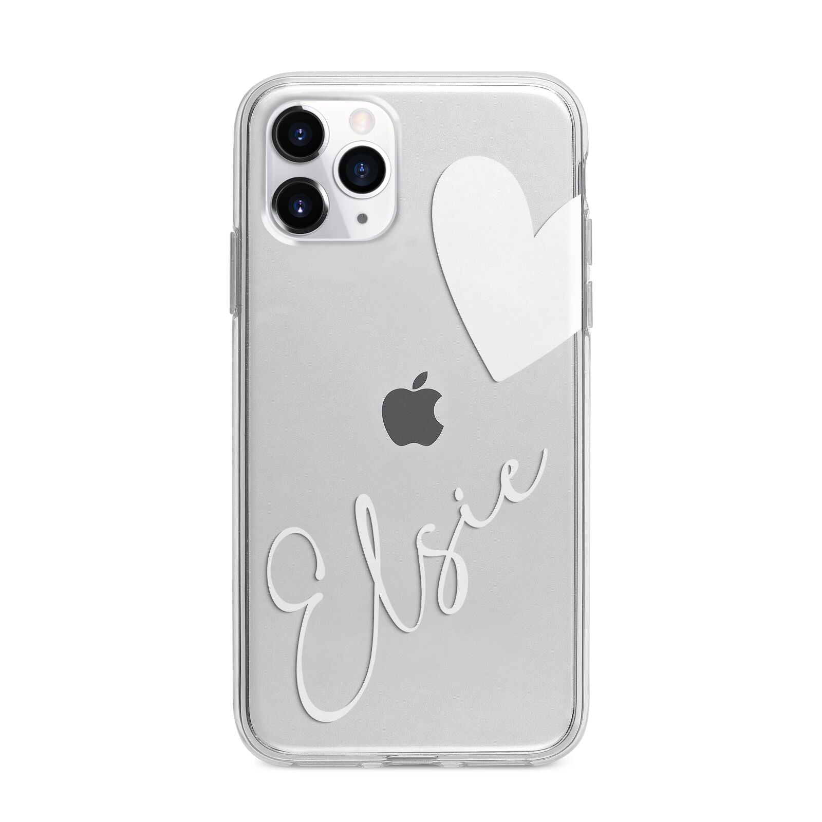 Custom Name Heart Apple iPhone 11 Pro Max in Silver with Bumper Case