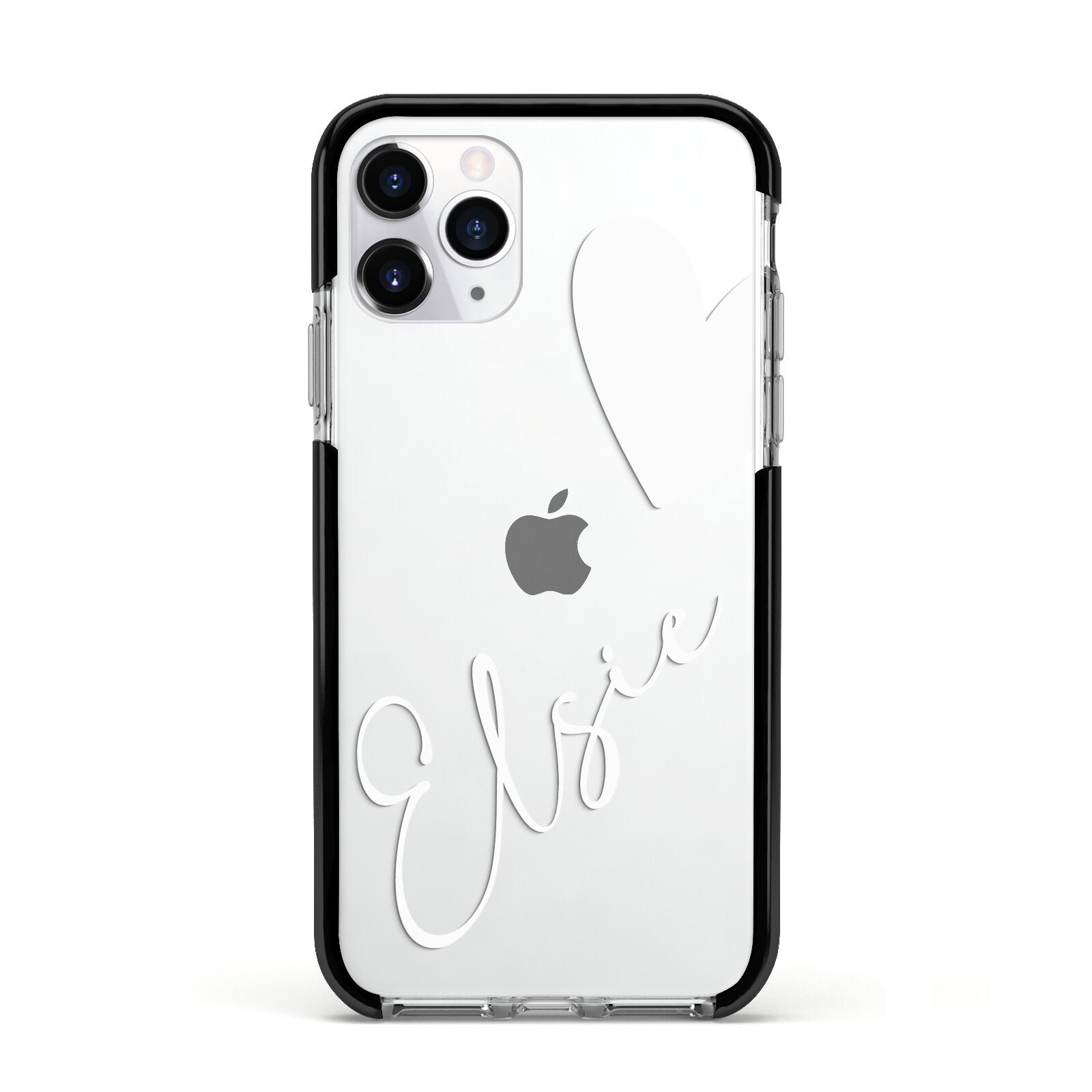 Custom Name Heart Apple iPhone 11 Pro in Silver with Black Impact Case