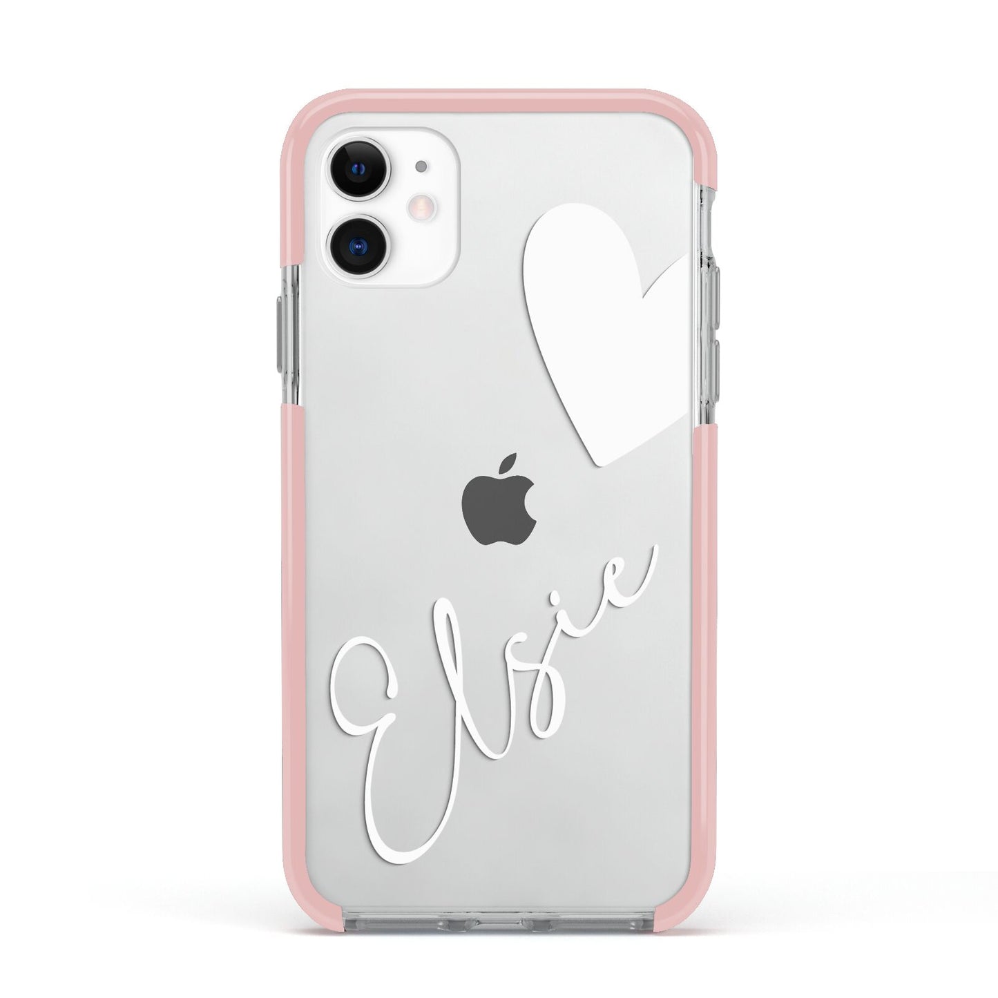 Custom Name Heart Apple iPhone 11 in White with Pink Impact Case