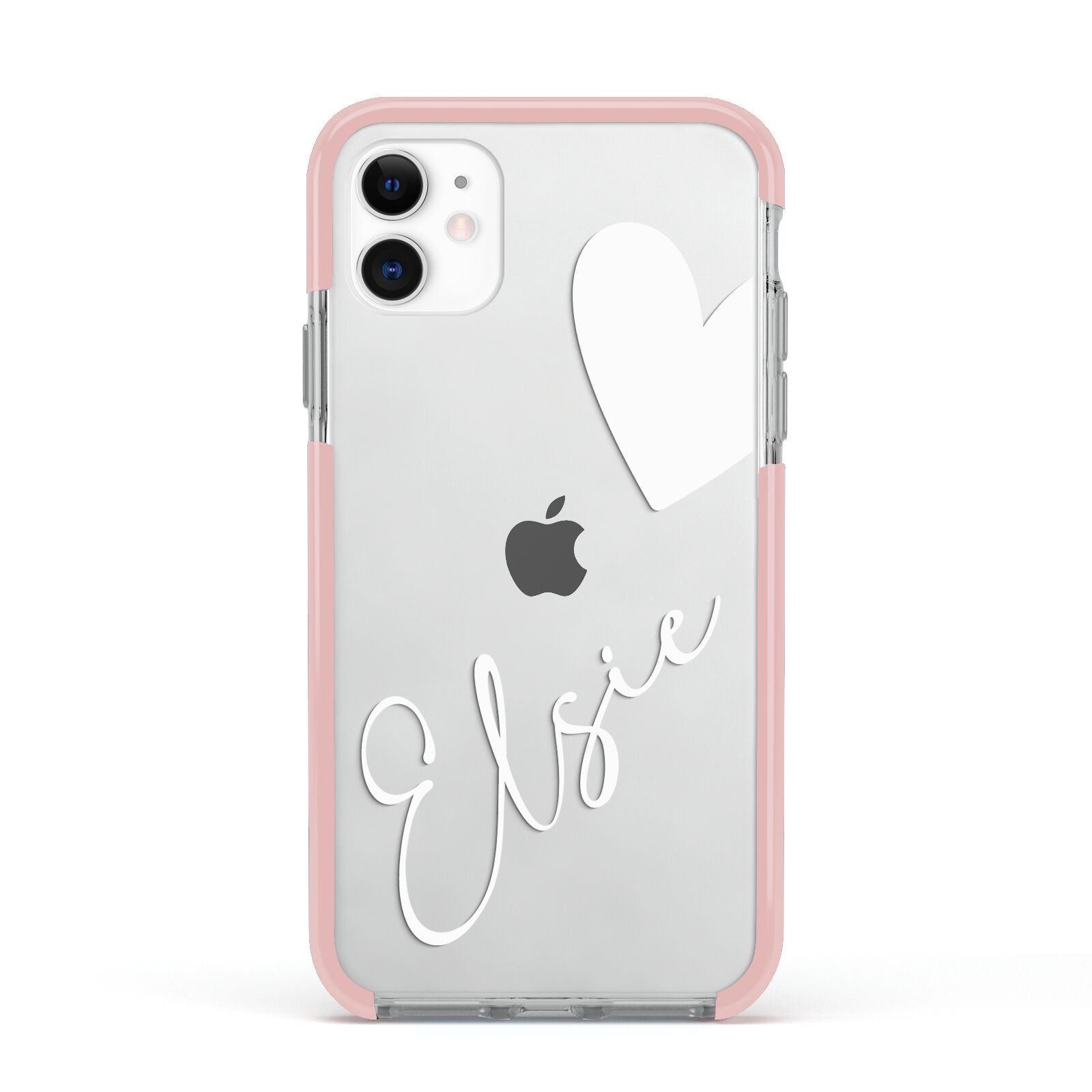 Custom Name Heart Apple iPhone 11 in White with Pink Impact Case