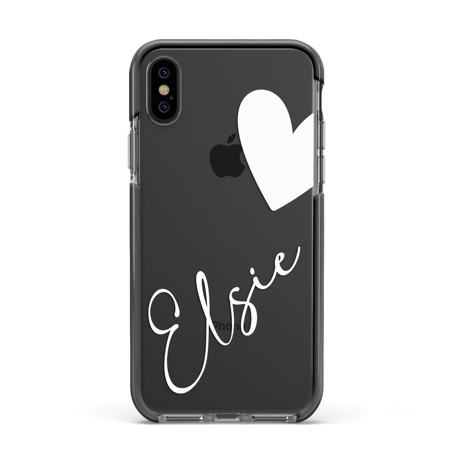 Custom Name Heart Apple iPhone Xs Impact Case Black Edge on Black Phone