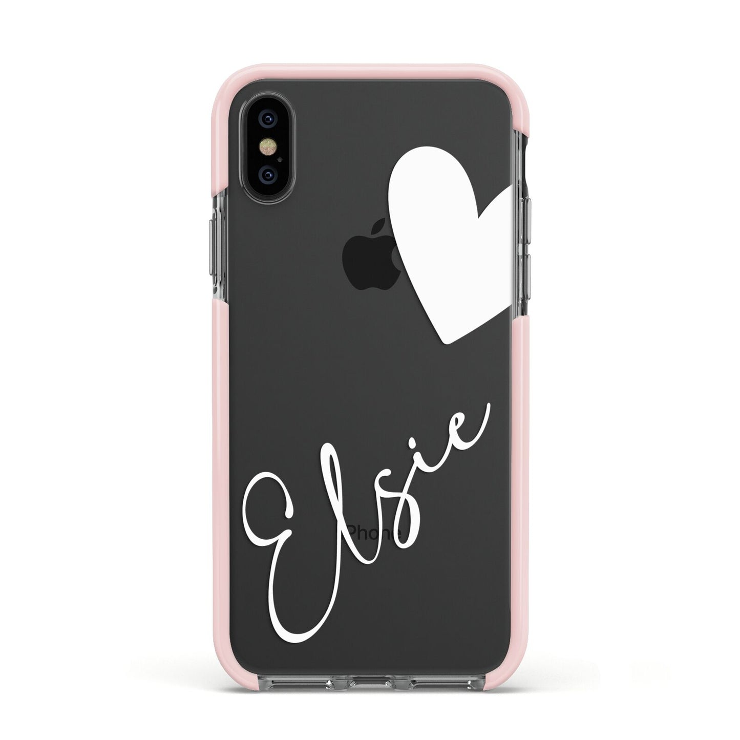 Custom Name Heart Apple iPhone Xs Impact Case Pink Edge on Black Phone