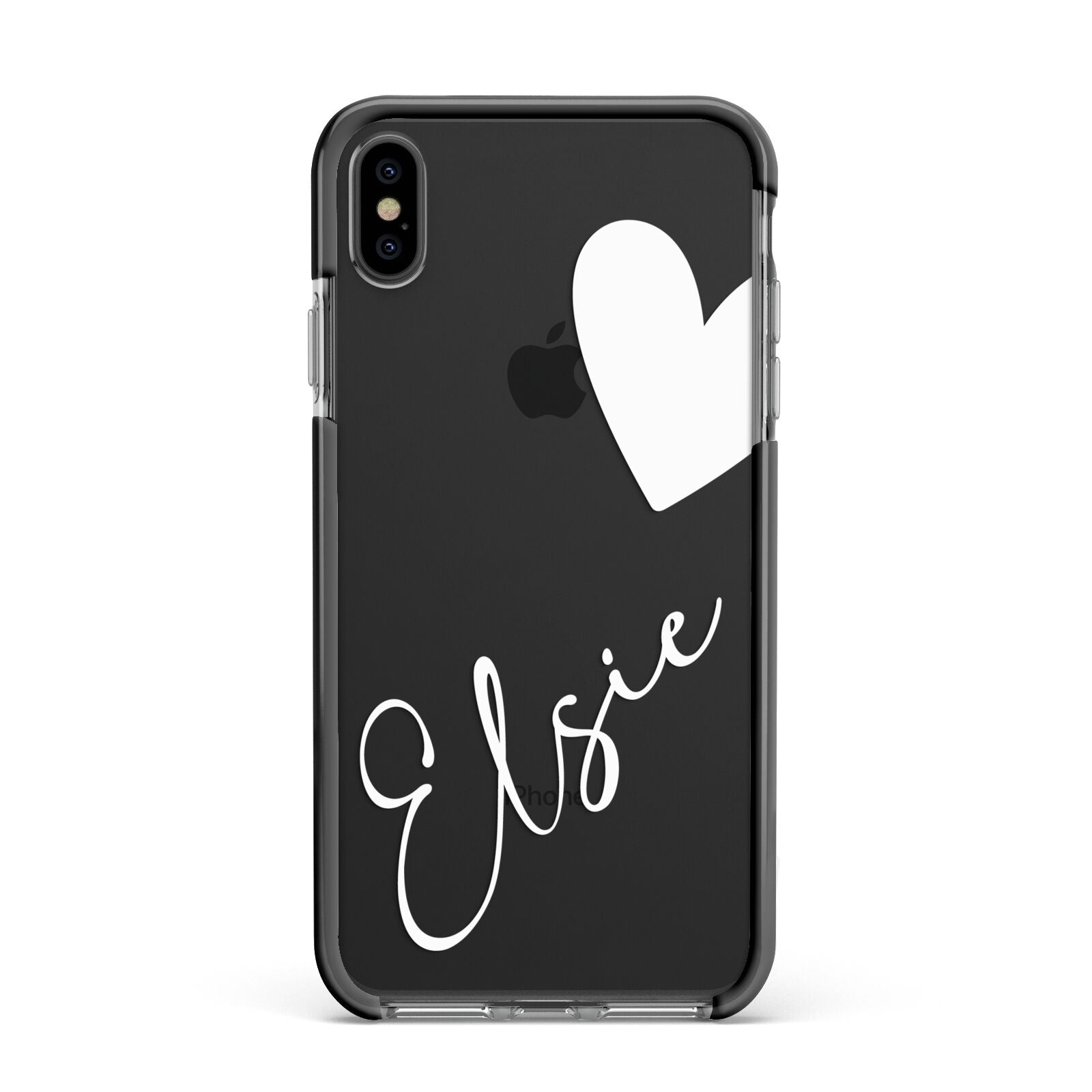 Custom Name Heart Apple iPhone Xs Max Impact Case Black Edge on Black Phone