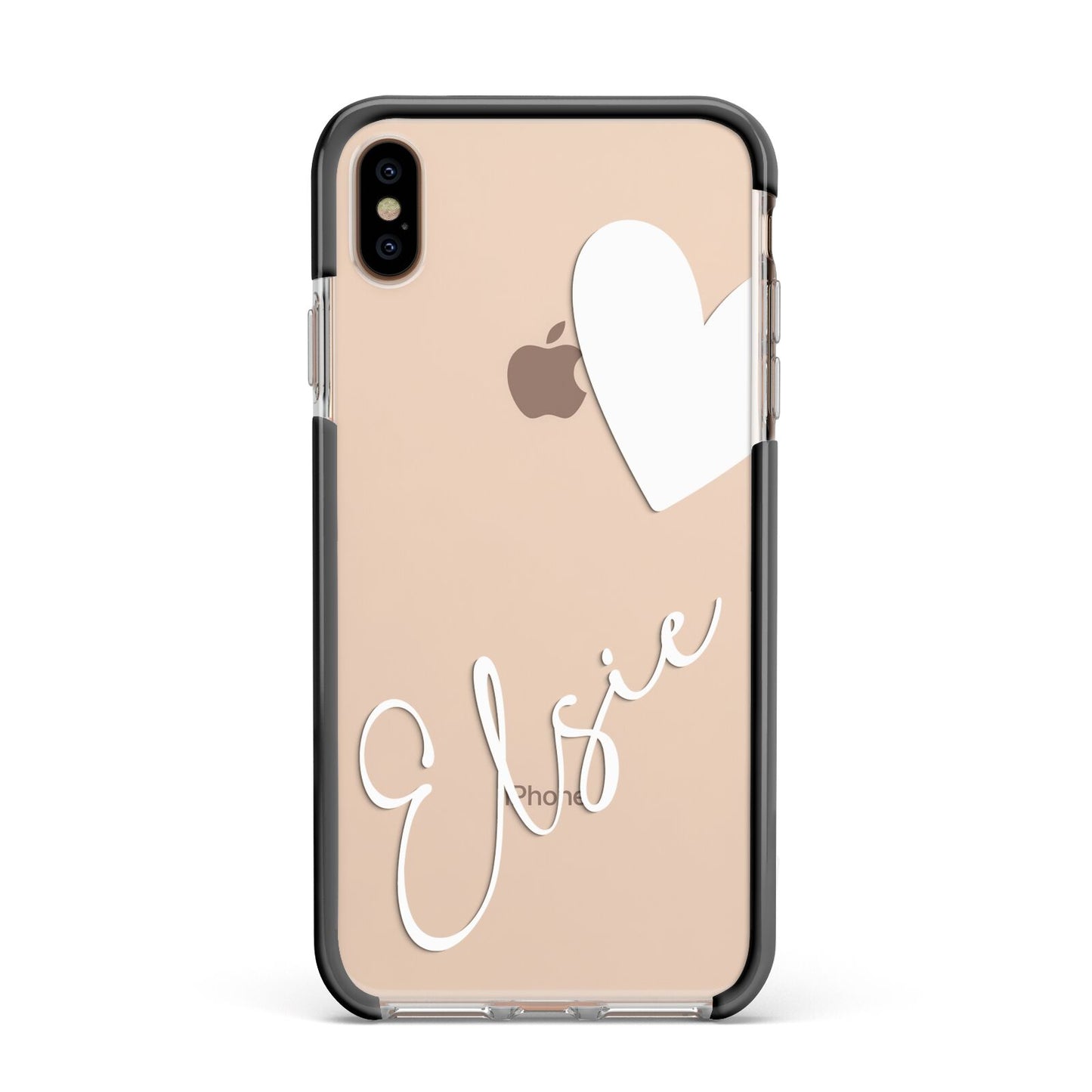 Custom Name Heart Apple iPhone Xs Max Impact Case Black Edge on Gold Phone