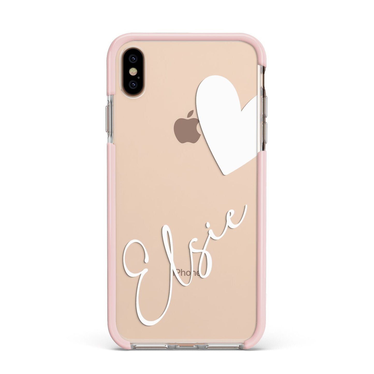 Custom Name Heart Apple iPhone Xs Max Impact Case Pink Edge on Gold Phone