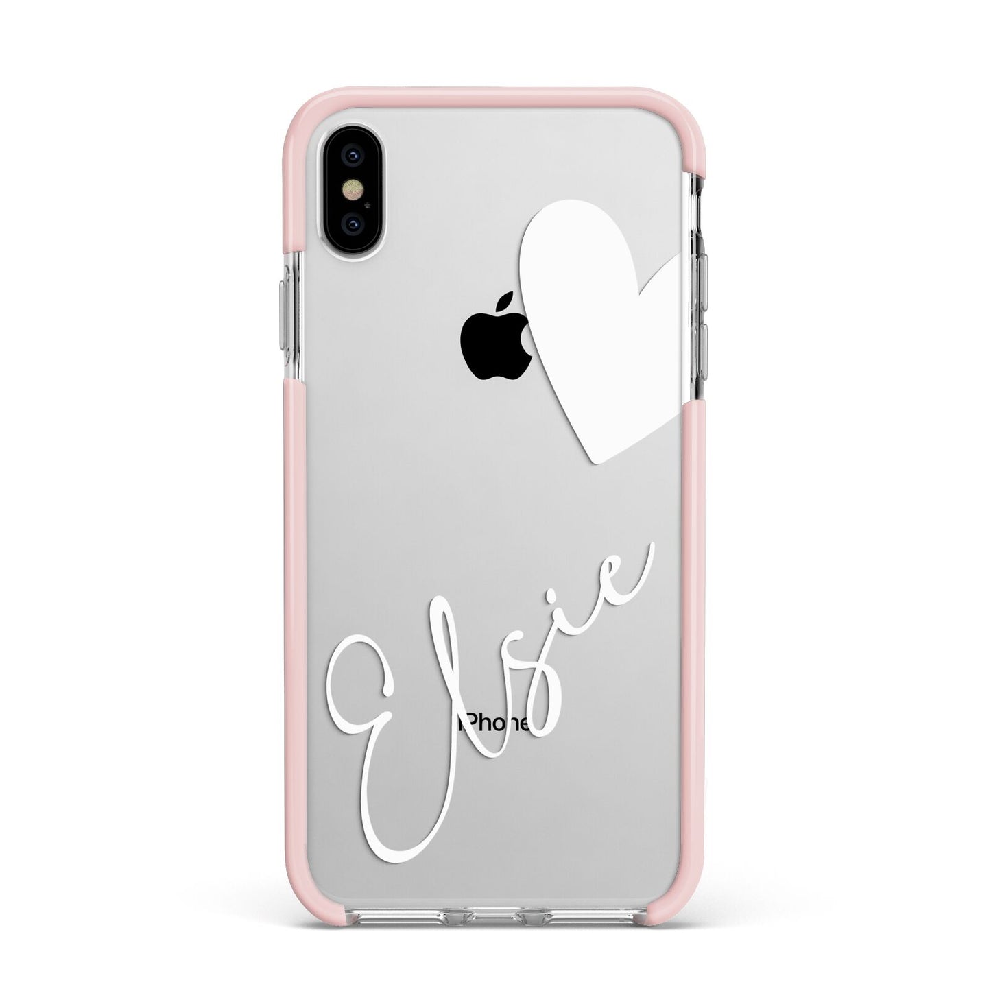 Custom Name Heart Apple iPhone Xs Max Impact Case Pink Edge on Silver Phone