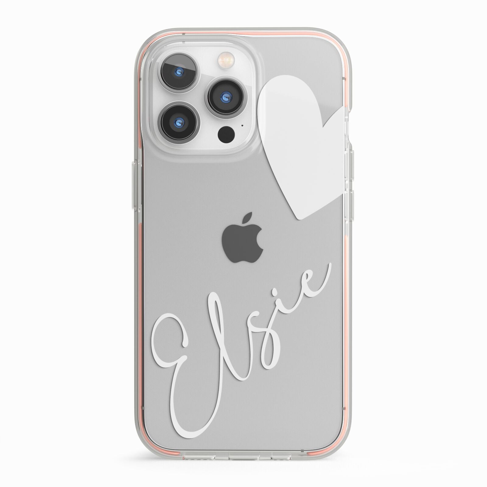 Custom Name Heart iPhone 13 Pro TPU Impact Case with Pink Edges