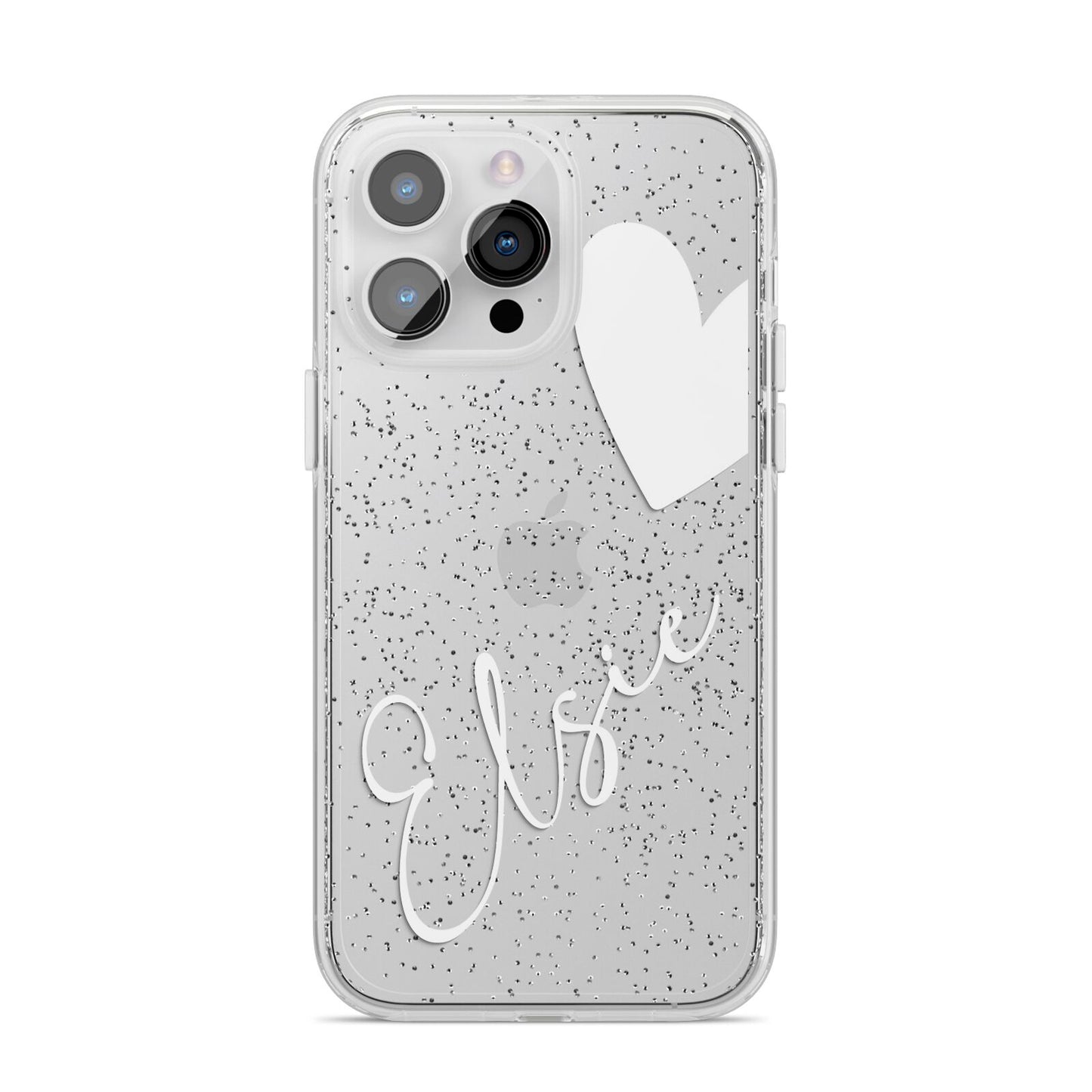 Custom Name Heart iPhone 14 Pro Max Glitter Tough Case Silver