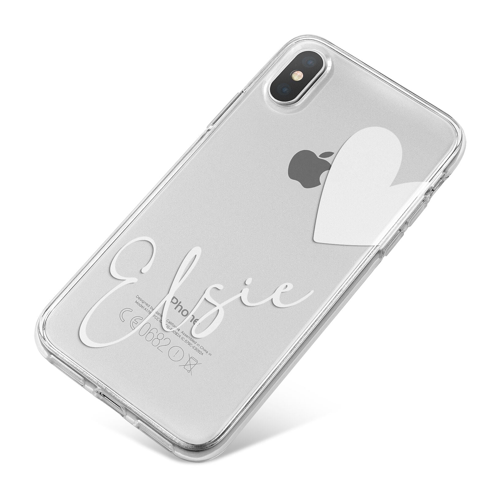 Custom Name Heart iPhone X Bumper Case on Silver iPhone