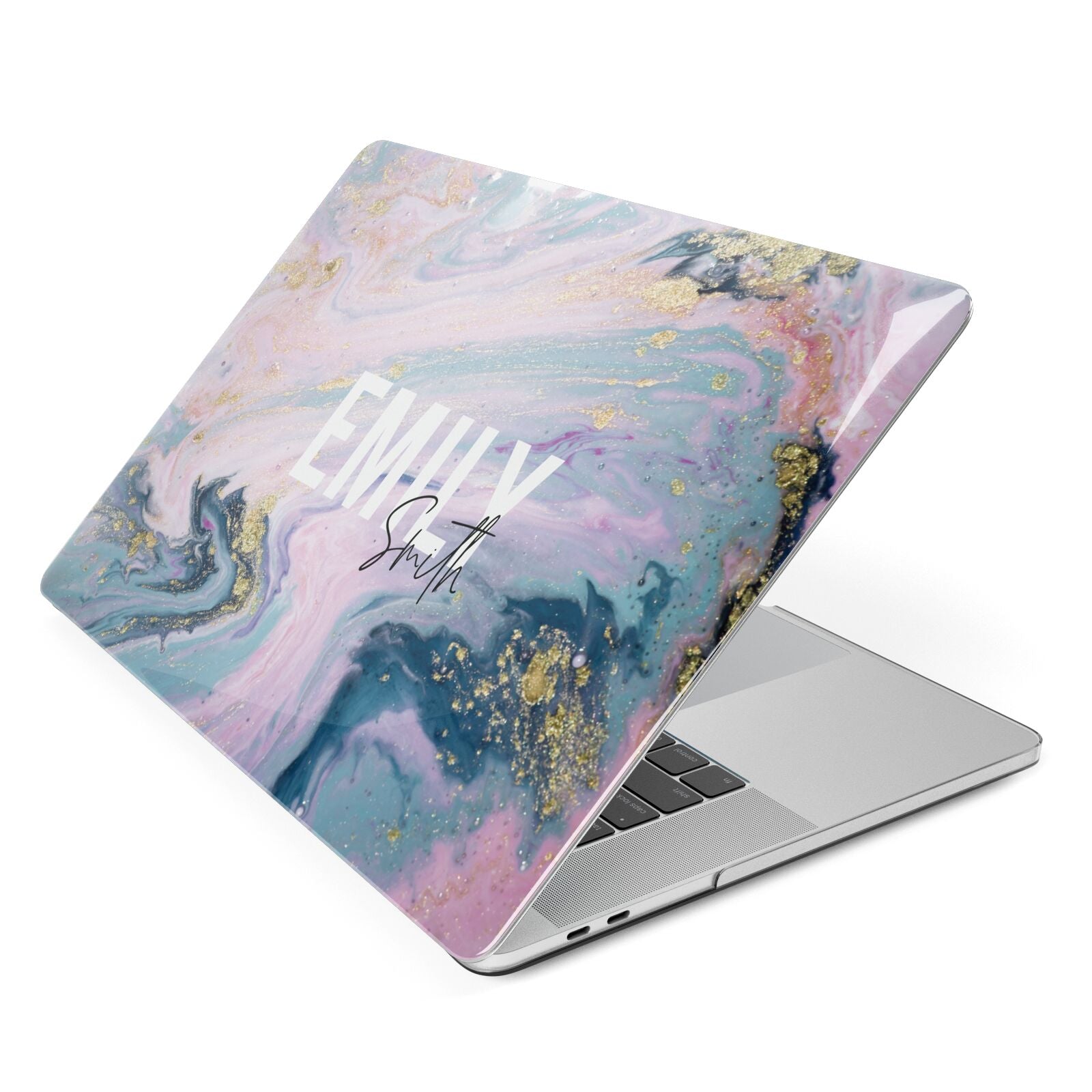 Custom Name Purple Gold Glitter Marble Apple MacBook Case Side View
