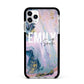 Custom Name Purple Gold Glitter Marble Apple iPhone 11 Pro Max in Silver with Black Impact Case