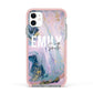 Custom Name Purple Gold Glitter Marble Apple iPhone 11 in White with Pink Impact Case