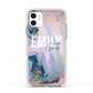 Custom Name Purple Gold Glitter Marble Apple iPhone 11 in White with White Impact Case