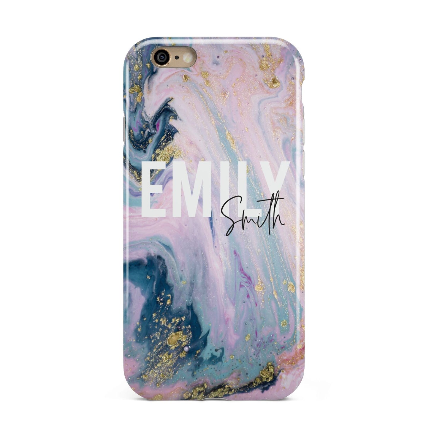 Custom Name Purple Gold Glitter Marble Apple iPhone 6 3D Tough Case