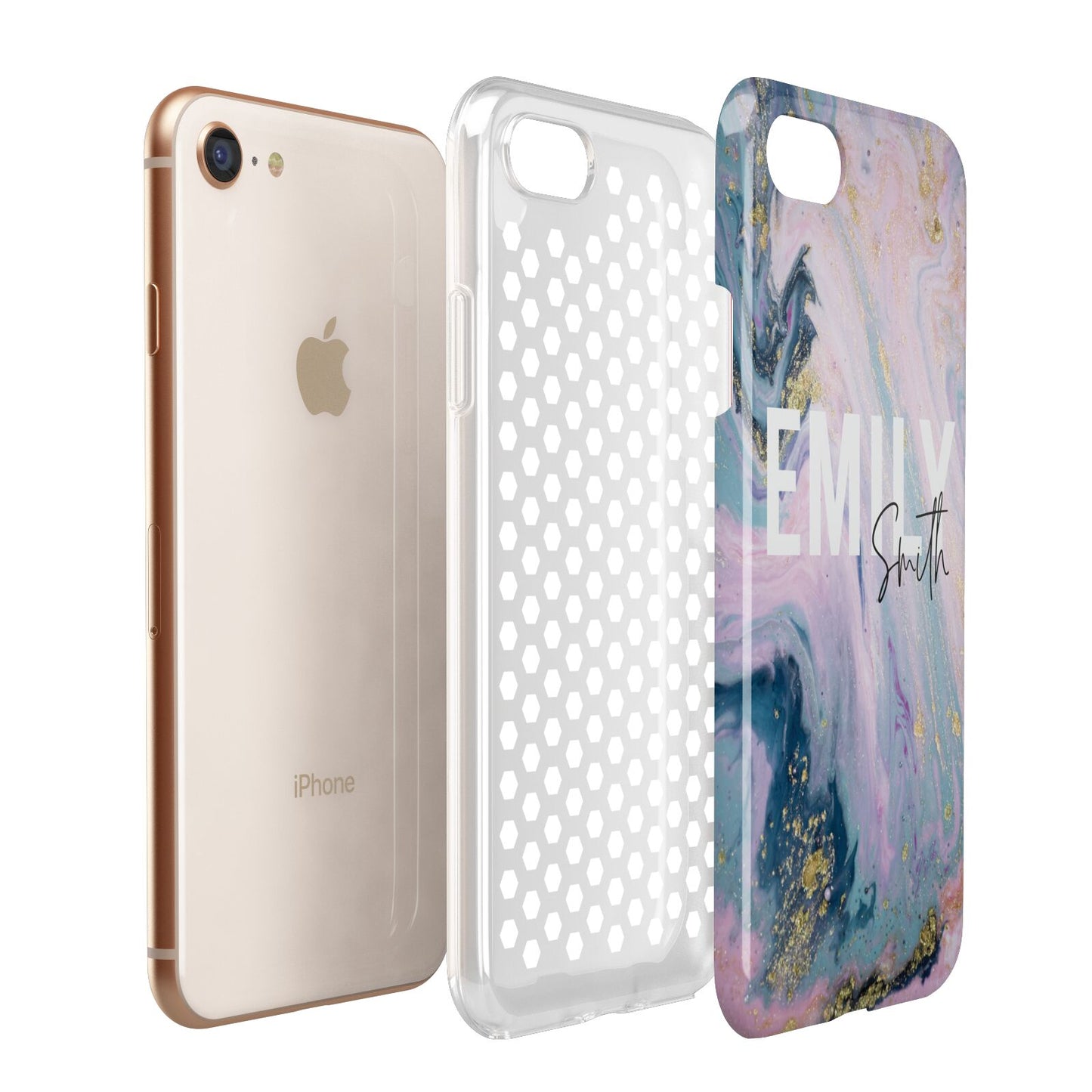 Custom Name Purple Gold Glitter Marble Apple iPhone 7 8 3D Tough Case Expanded View