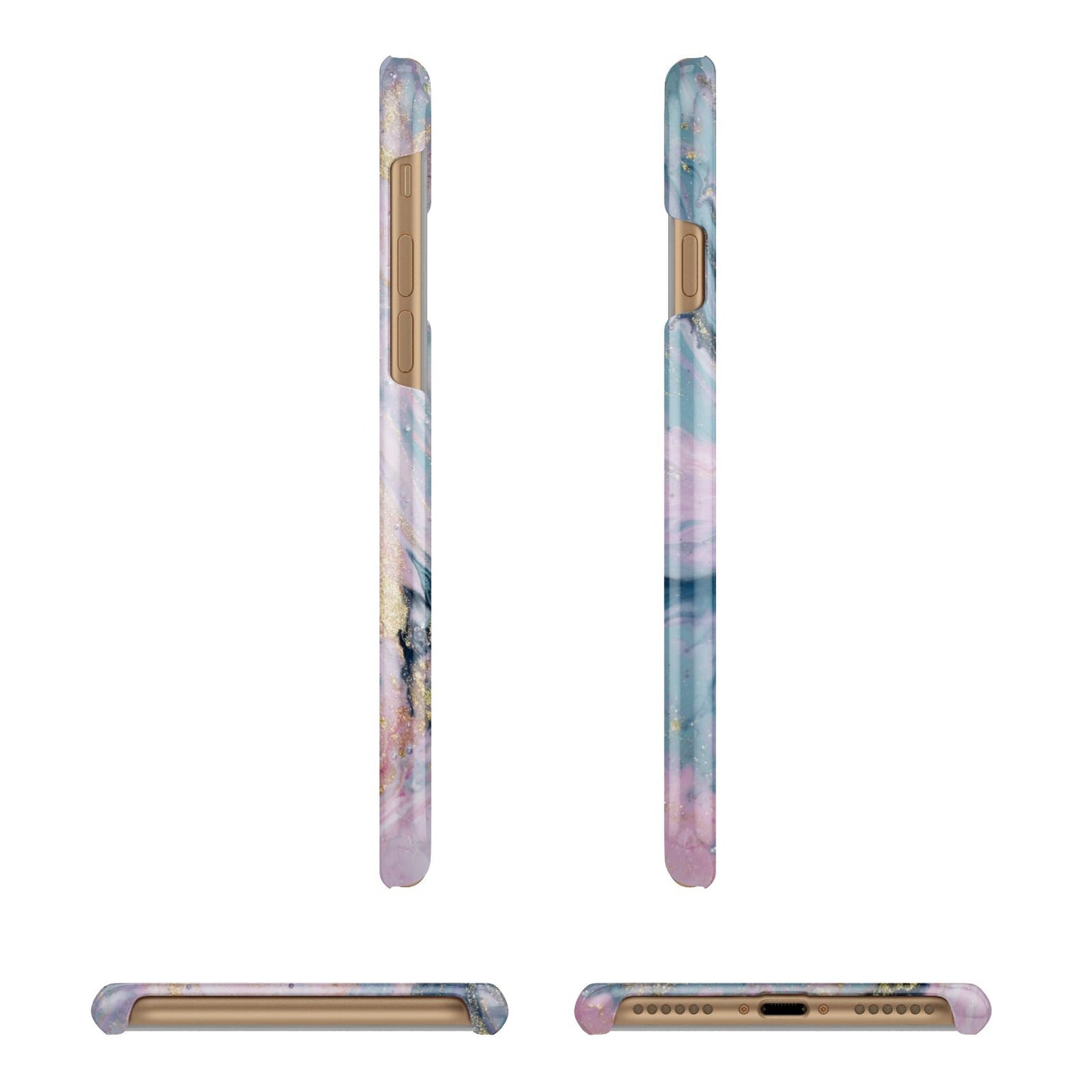 Custom Name Purple Gold Glitter Marble Apple iPhone 7 8 3D Wrap Snap Case Angled Images