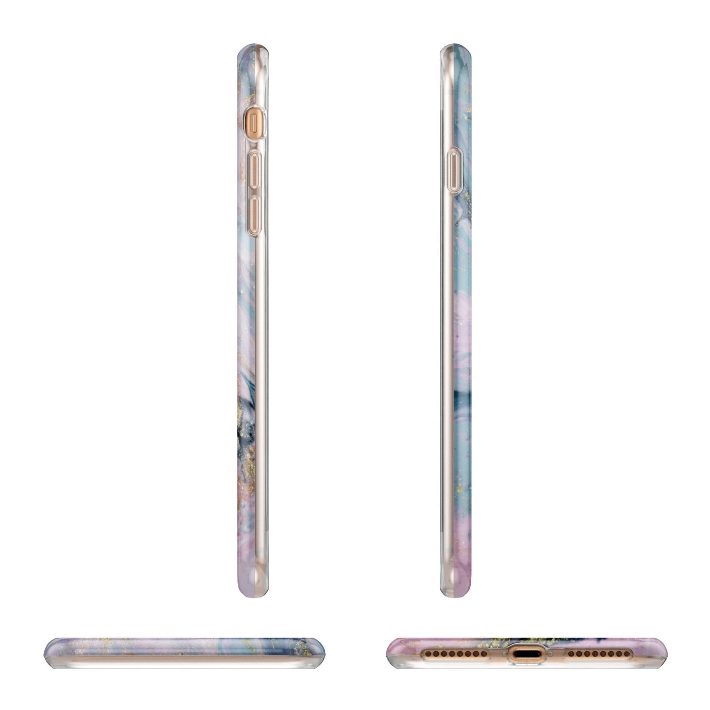 Custom Name Purple Gold Glitter Marble Apple iPhone 7 8 Plus 3D Wrap Tough Case Alternative Image Angles
