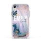 Custom Name Purple Gold Glitter Marble Apple iPhone XR Impact Case White Edge on Silver Phone