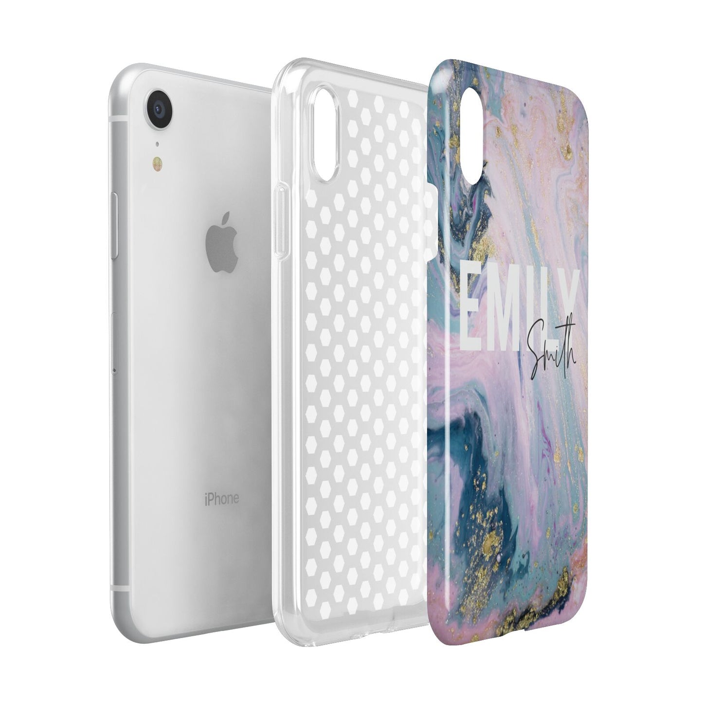 Custom Name Purple Gold Glitter Marble Apple iPhone XR White 3D Tough Case Expanded view