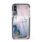 Custom Name Purple Gold Glitter Marble Apple iPhone Xs Impact Case Black Edge on Gold Phone