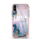 Custom Name Purple Gold Glitter Marble Apple iPhone Xs Impact Case Pink Edge on Silver Phone