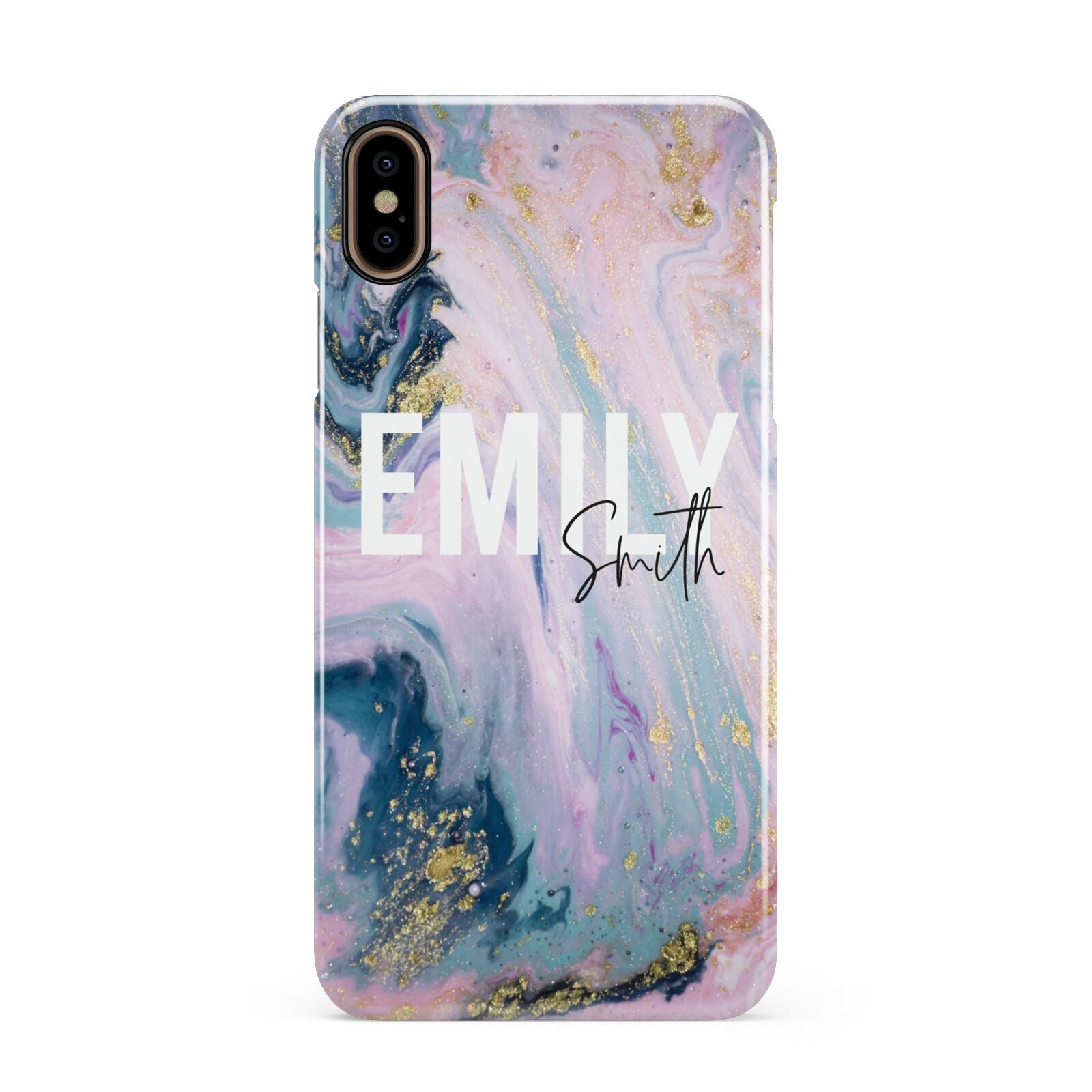Custom Name Purple Gold Glitter Marble Apple iPhone Xs Max 3D Snap Case