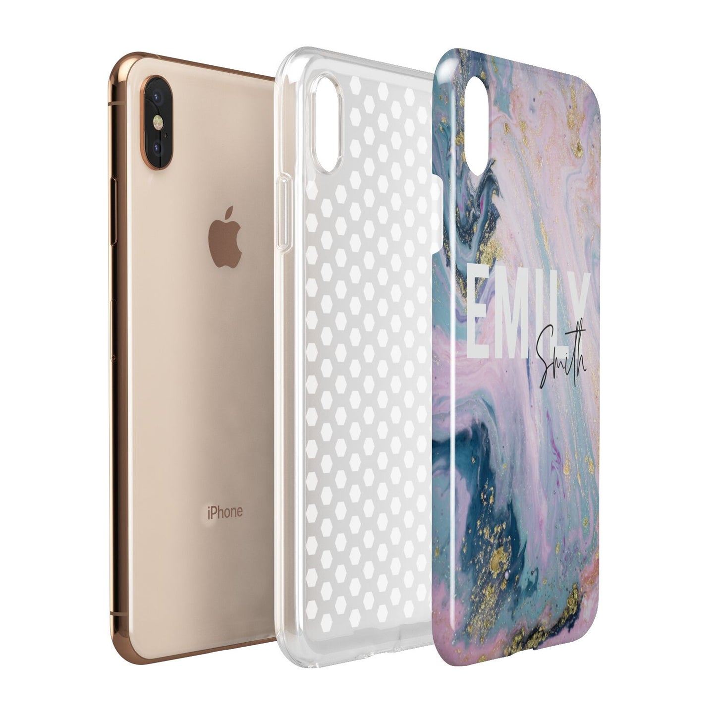 Custom Name Purple Gold Glitter Marble Apple iPhone Xs Max 3D Tough Case Expanded View