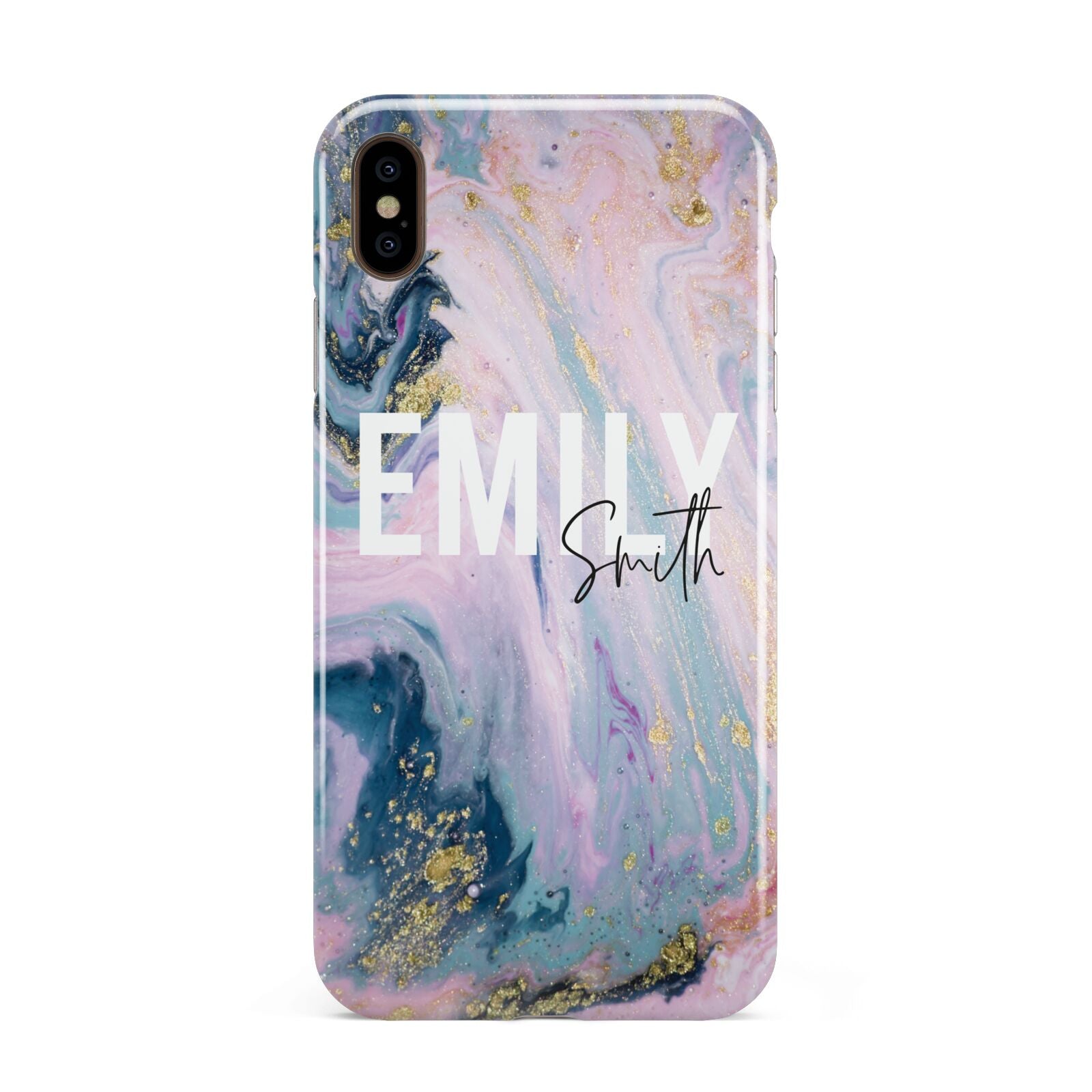 Custom Name Purple Gold Glitter Marble Apple iPhone Xs Max 3D Tough Case