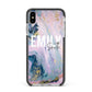 Custom Name Purple Gold Glitter Marble Apple iPhone Xs Max Impact Case Black Edge on Silver Phone