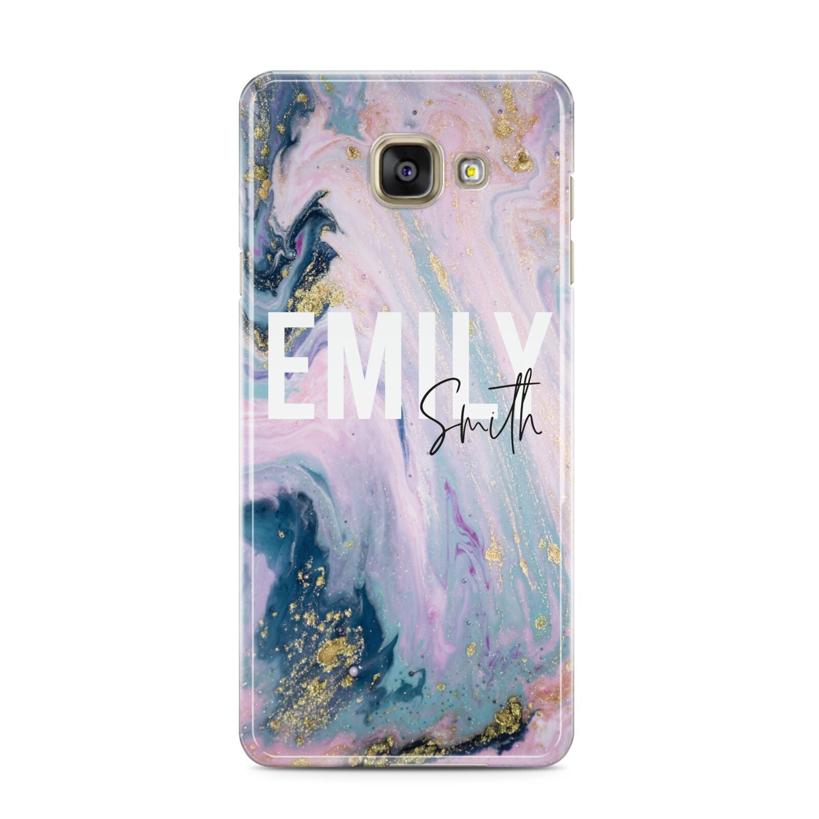 Custom Name Purple Gold Glitter Marble Samsung Galaxy A3 2016 Case on gold phone