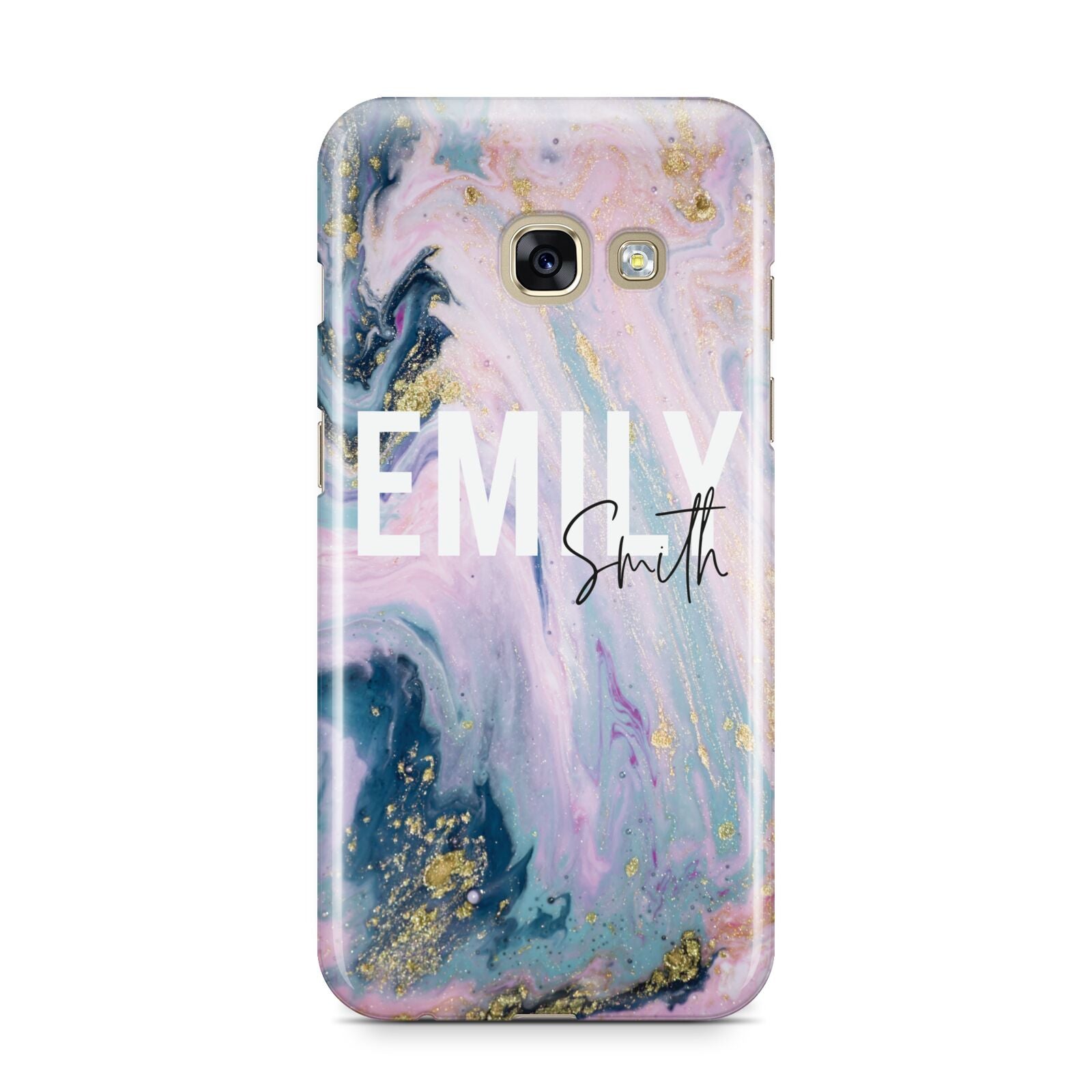 Custom Name Purple Gold Glitter Marble Samsung Galaxy A3 2017 Case on gold phone