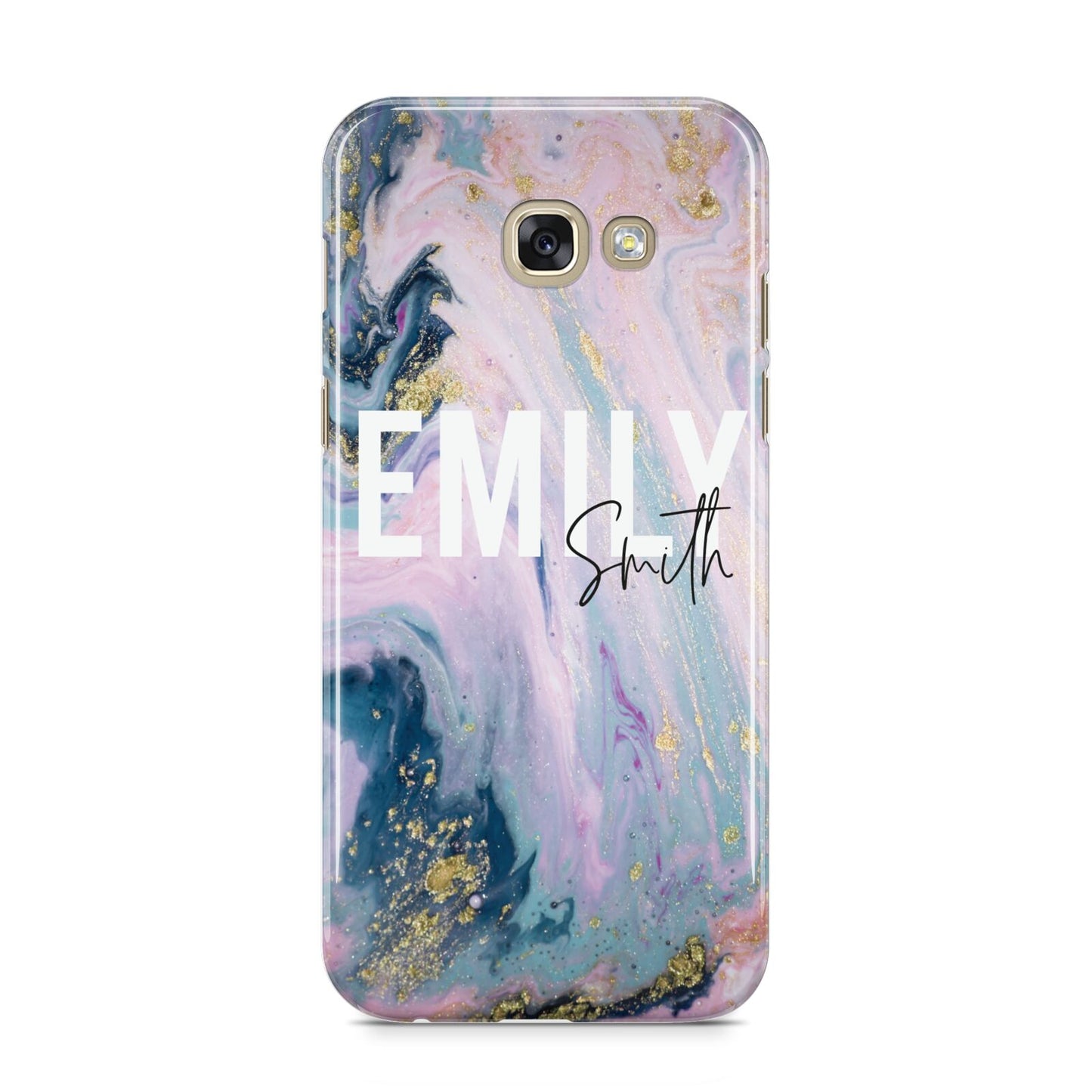 Custom Name Purple Gold Glitter Marble Samsung Galaxy A5 2017 Case on gold phone