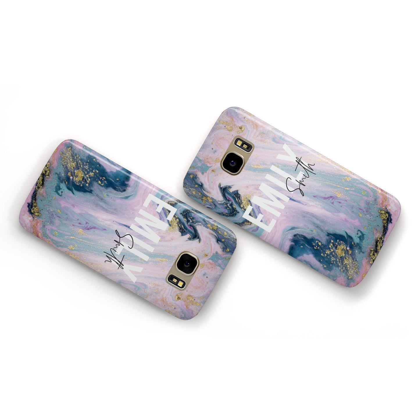 Custom Name Purple Gold Glitter Marble Samsung Galaxy Case Flat Overview