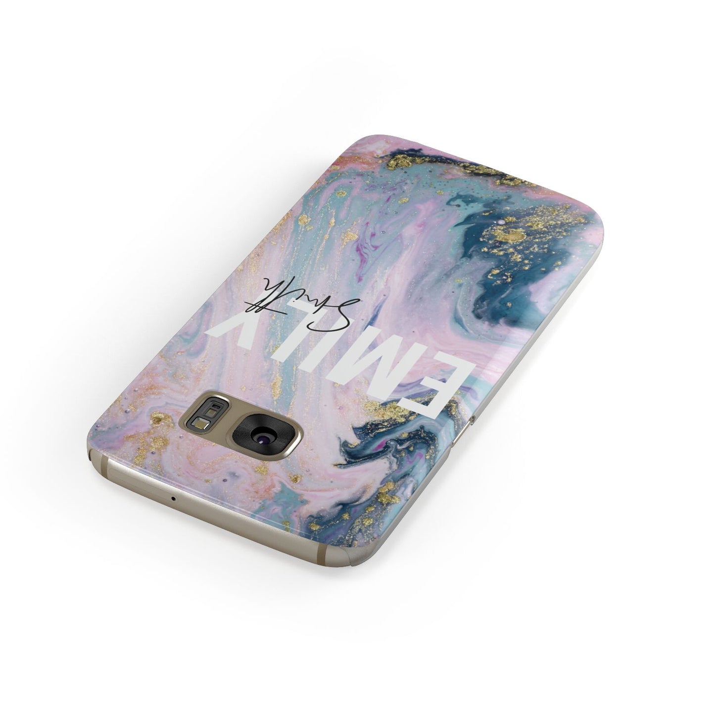 Custom Name Purple Gold Glitter Marble Samsung Galaxy Case Front Close Up