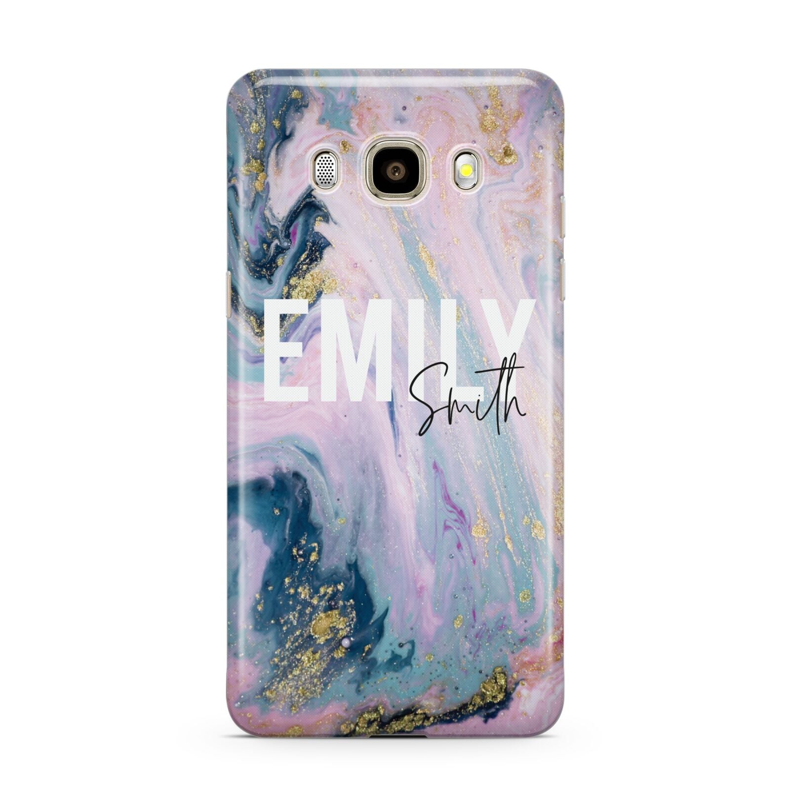 Custom Name Purple Gold Glitter Marble Samsung Galaxy J7 2016 Case on gold phone