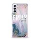 Custom Name Purple Gold Glitter Marble Samsung S21 Plus Case