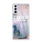 Custom Name Purple Gold Glitter Marble Samsung S21 Plus Phone Case