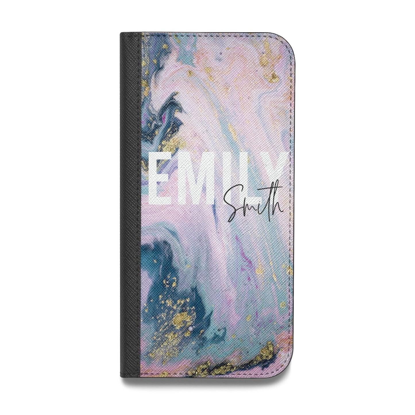 Custom Name Purple Gold Glitter Marble Vegan Leather Flip Samsung Case