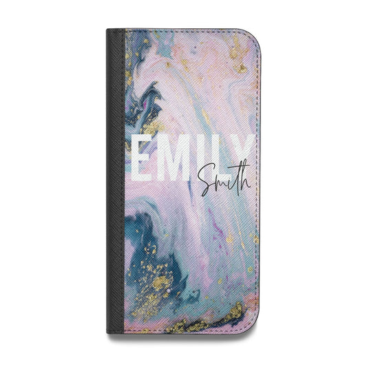 Custom Name Purple Gold Glitter Marble Vegan Leather Flip Samsung Case