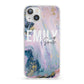 Custom Name Purple Gold Glitter Marble iPhone 13 Clear Bumper Case