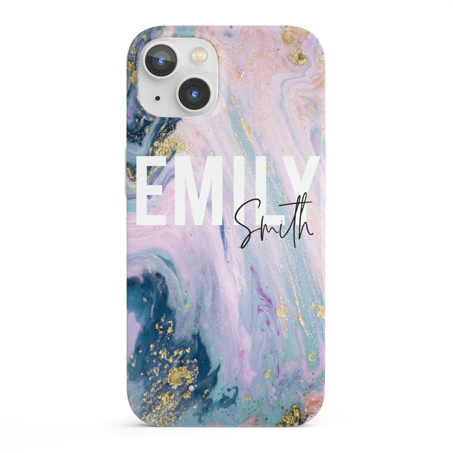 Custom Name Purple Gold Glitter Marble iPhone 13 Full Wrap 3D Snap Case