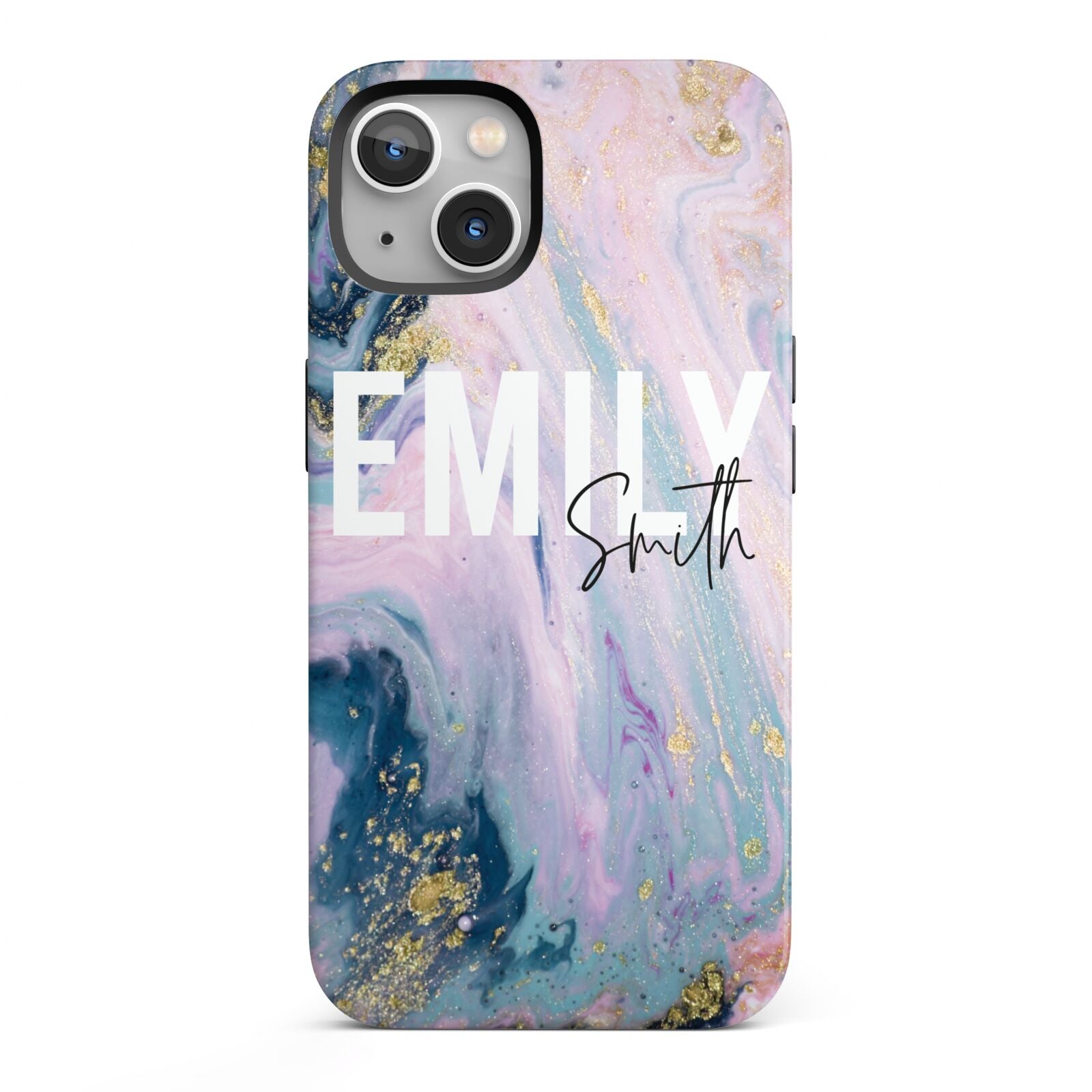 Custom Name Purple Gold Glitter Marble iPhone 13 Full Wrap 3D Tough Case