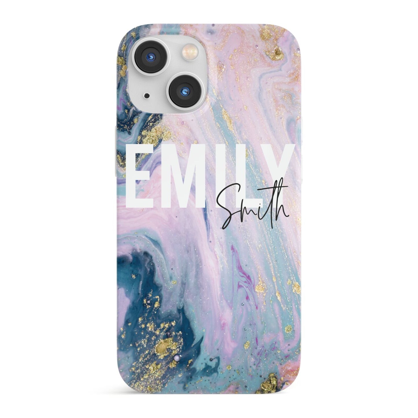 Custom Name Purple Gold Glitter Marble iPhone 13 Mini Full Wrap 3D Snap Case