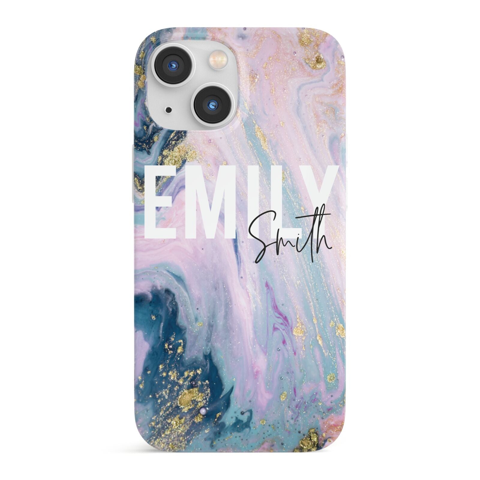 Custom Name Purple Gold Glitter Marble iPhone 13 Mini Full Wrap 3D Snap Case