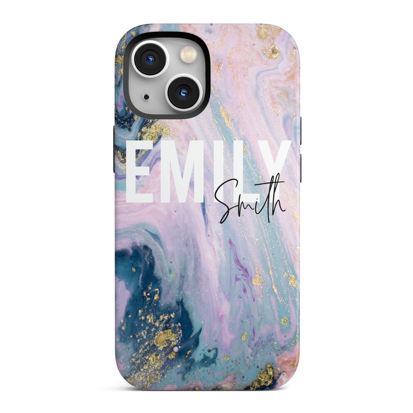 Custom Name Purple Gold Glitter Marble iPhone 13 Mini Full Wrap 3D Tough Case