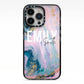 Custom Name Purple Gold Glitter Marble iPhone 13 Pro Black Impact Case on Silver phone