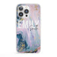 Custom Name Purple Gold Glitter Marble iPhone 13 Pro Clear Bumper Case