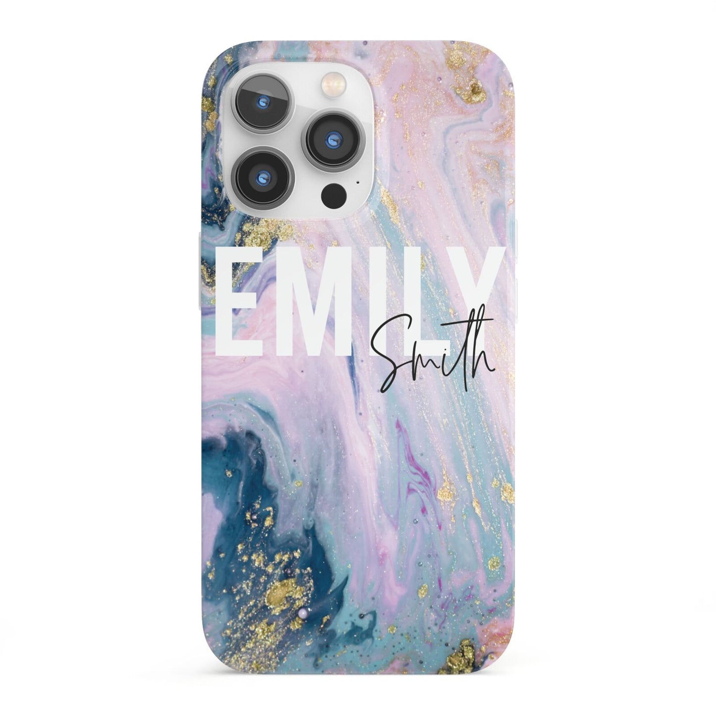 Custom Name Purple Gold Glitter Marble iPhone 13 Pro Full Wrap 3D Snap Case