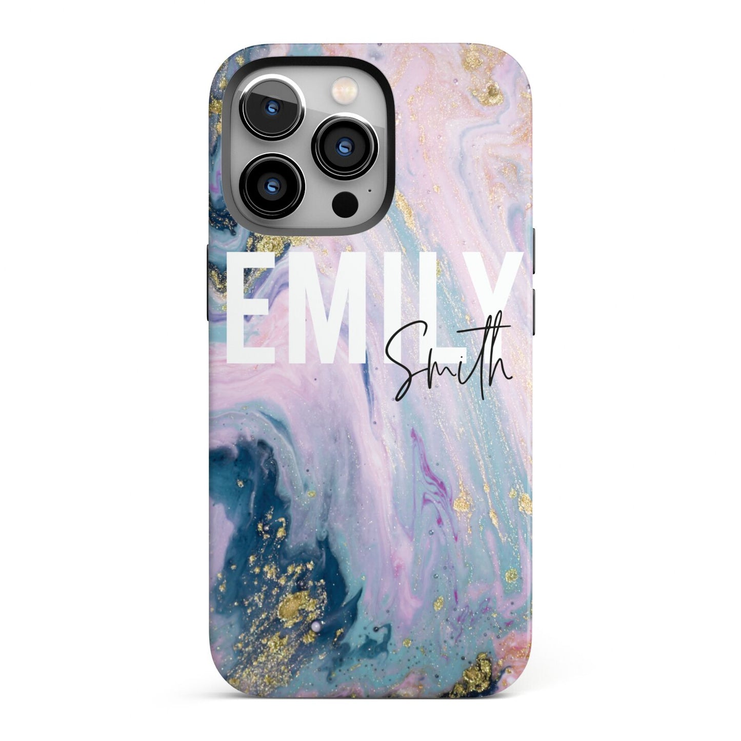 Custom Name Purple Gold Glitter Marble iPhone 13 Pro Full Wrap 3D Tough Case